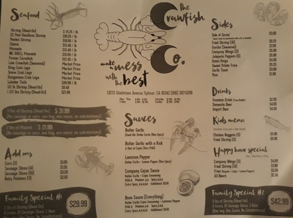 Family special and add-on seafood options