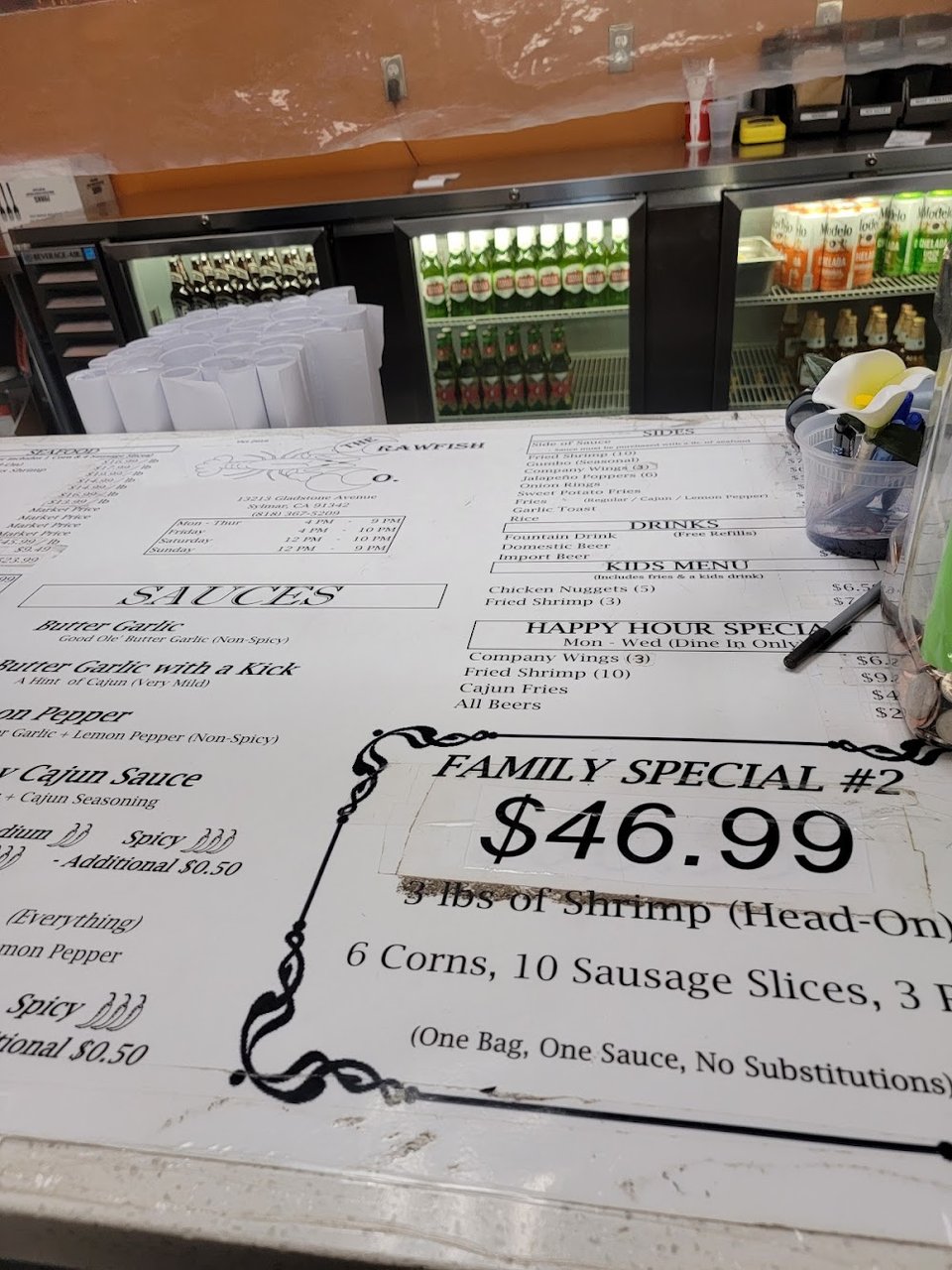 Menu page showing shrimp and sides